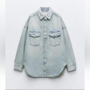 ZARA TRF Oversized Distressed Denim Thick Shacket/Overshirt Sz-L